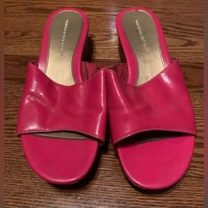 Montego Bay Club | 7.5 | Hot pink patent slides sandals 2-1/2” synthetic wedge